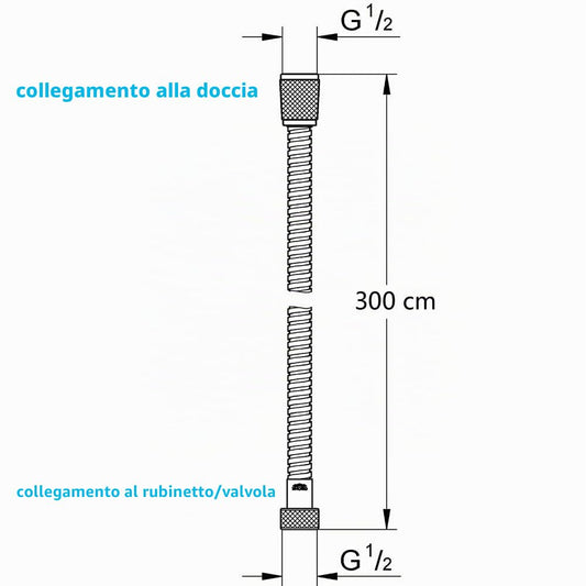 ONECE Tubo Flessibile Doccia 3 m in Acciaio Inox, Cavo Soffione Universale, Antitorsione, Adatto a Tutti i Soffione Doccia, Interfaccia Universale Standard G1/2, Cromato, Argento