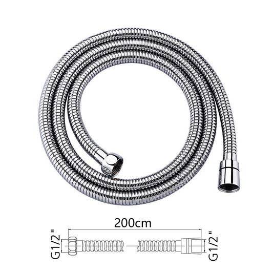 GRIFEMA Tubo Doccia 2 m - Flessibile Doccia in Acciaio Inox (G1/2 pollici, 200 CM) Anti-Piega & Antigoccia, Ricambio Resistente con Connettori in Ottone e Guarnizioni, Finitura Cromata Argento