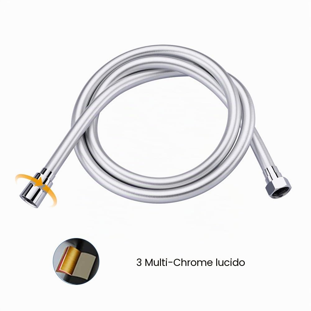 GRIFEMA COMPLENTO-G852 Flessibile Doccia in PVC (G1/2 pollici, 150 CM), Tubo Doccia da Anti Torsione, Bianca/Cromo