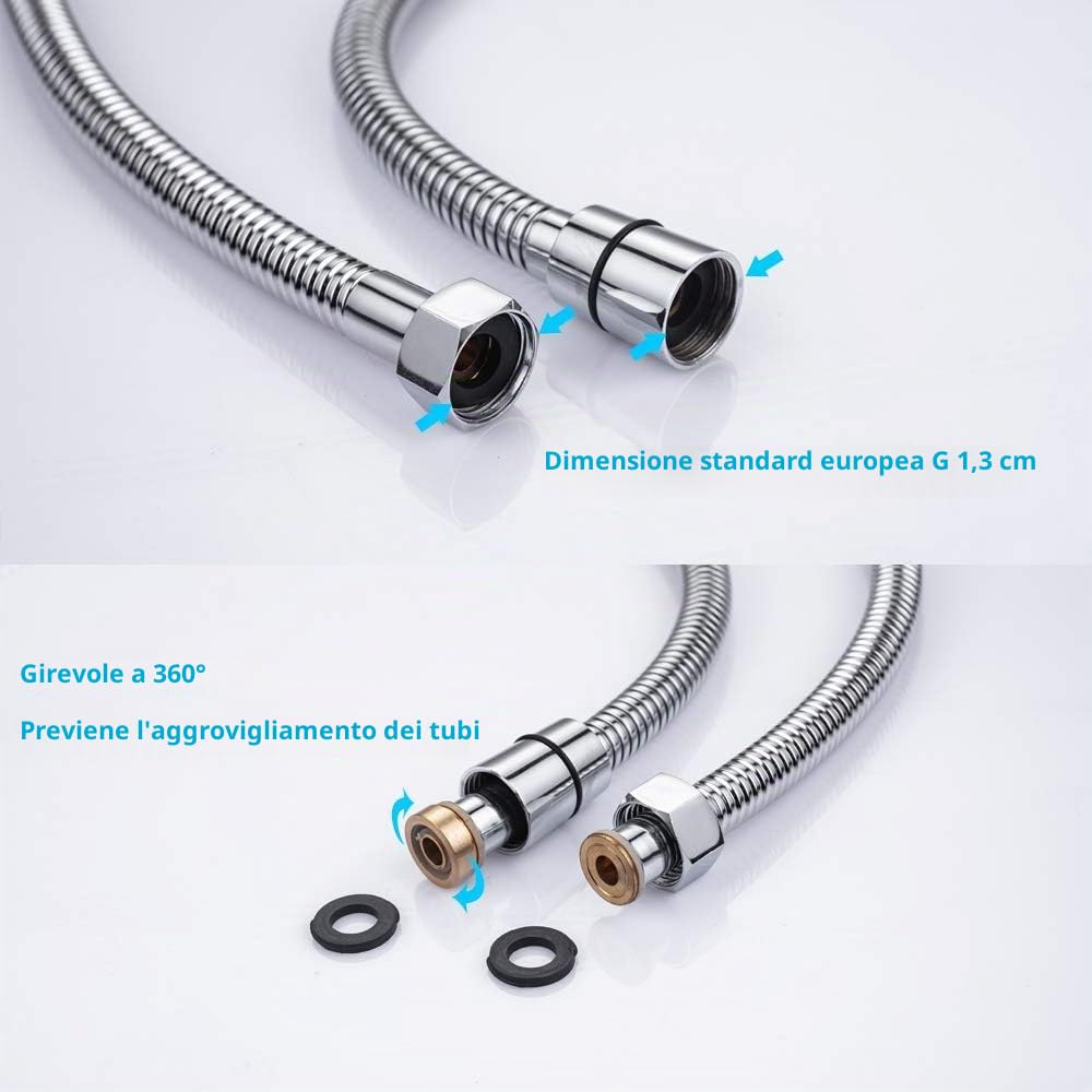 ONECE Tubo Flessibile Doccia 3 m in Acciaio Inox, Cavo Soffione Universale, Antitorsione, Adatto a Tutti i Soffione Doccia, Interfaccia Universale Standard G1/2, Cromato, Argento