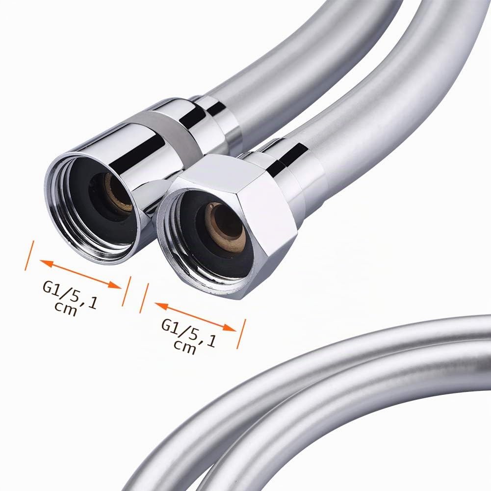 GRIFEMA COMPLENTO-G852 Flessibile Doccia in PVC (G1/2 pollici, 150 CM), Tubo Doccia da Anti Torsione, Bianca/Cromo