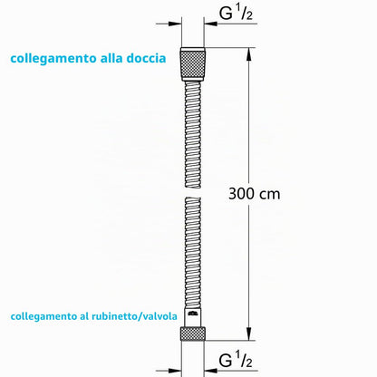 ONECE Tubo Flessibile Doccia 3 m in Acciaio Inox, Cavo Soffione Universale, Antitorsione, Adatto a Tutti i Soffione Doccia, Interfaccia Universale Standard G1/2, Cromato, Argento