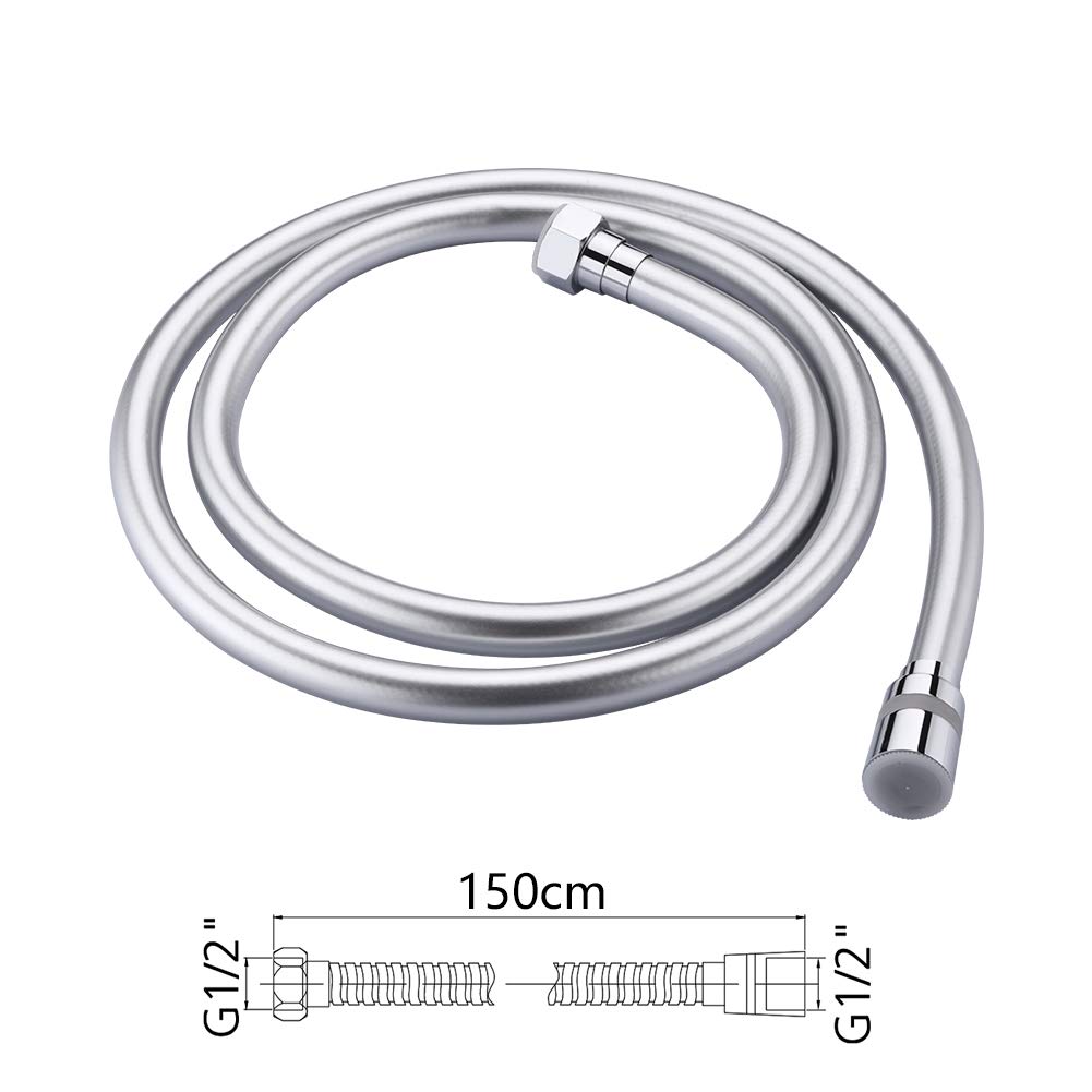 GRIFEMA COMPLENTO-G852 Flessibile Doccia in PVC (G1/2 pollici, 150 CM), Tubo Doccia da Anti Torsione, Bianca/Cromo
