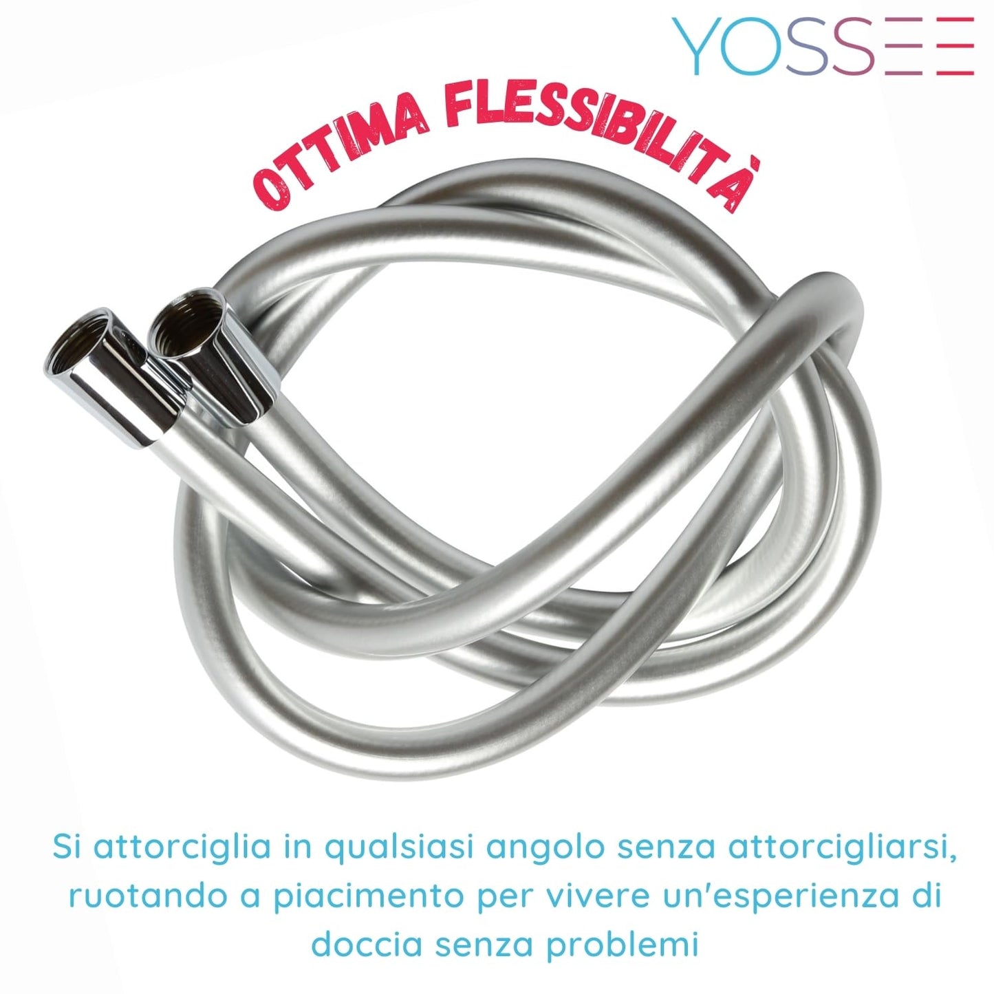 Yossee 1.5m Tubo Doccia Flessibile Argento PVC Di Ricambio Universale, Antipiega E A Prova Di Perdite E Resistente Ad Alta Temperatura Connettore In Ottone