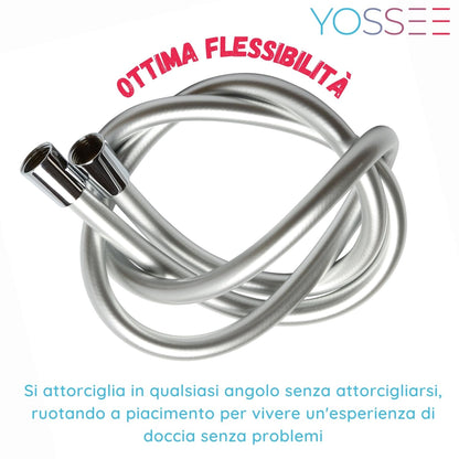 Yossee 1.5m Tubo Doccia Flessibile Argento PVC Di Ricambio Universale, Antipiega E A Prova Di Perdite E Resistente Ad Alta Temperatura Connettore In Ottone