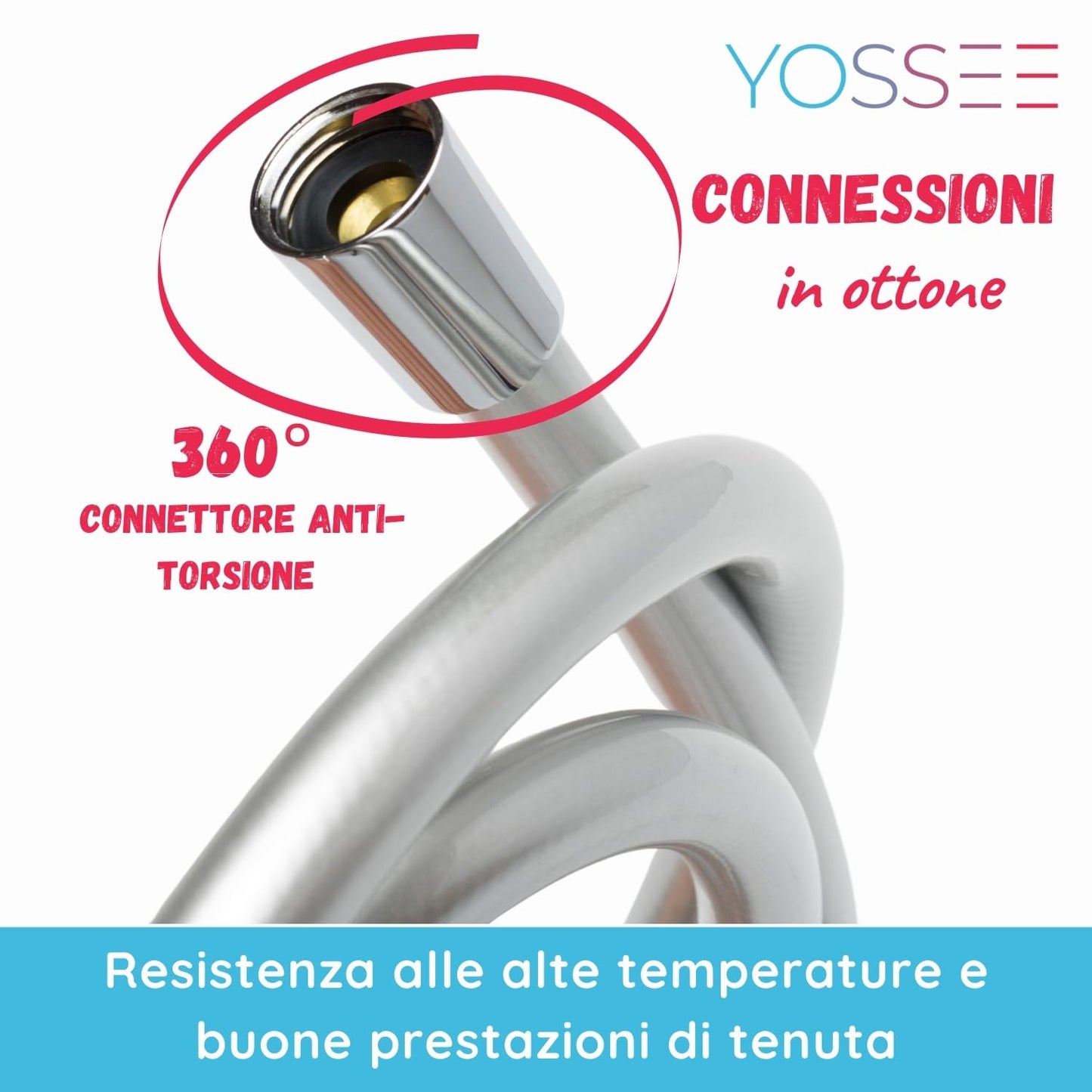 Yossee 1.5m Tubo Doccia Flessibile Argento PVC Di Ricambio Universale, Antipiega E A Prova Di Perdite E Resistente Ad Alta Temperatura Connettore In Ottone