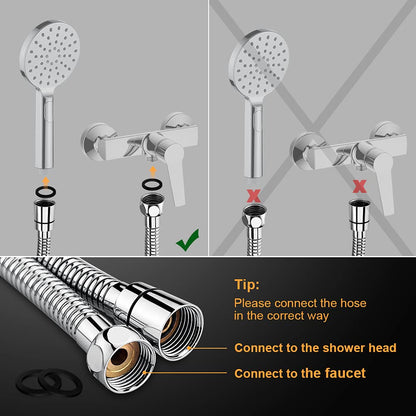 GRIFEMA Tubo Doccia 2 m - Flessibile Doccia in Acciaio Inox (G1/2 pollici, 200 CM) Anti-Piega & Antigoccia, Ricambio Resistente con Connettori in Ottone e Guarnizioni, Finitura Cromata Argento