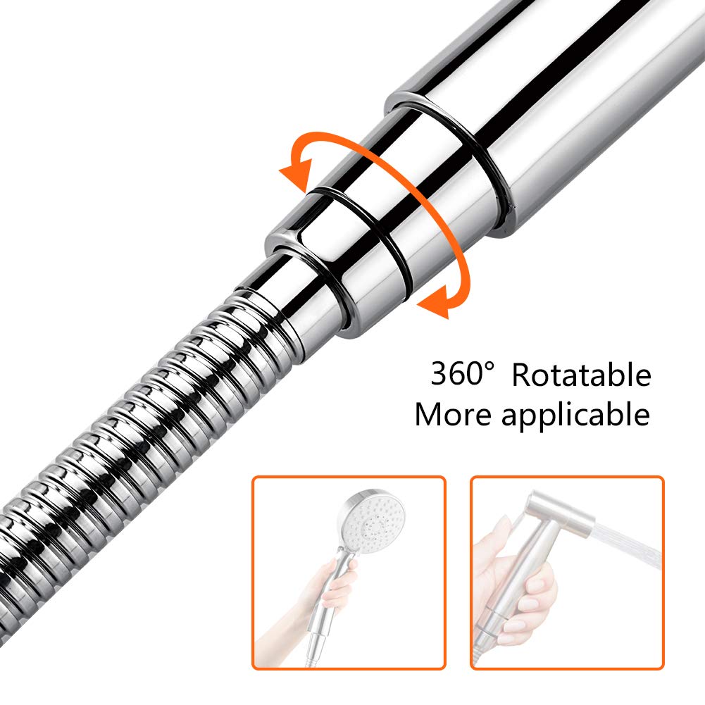 GRIFEMA Tubo Doccia 2 m - Flessibile Doccia in Acciaio Inox (G1/2 pollici, 200 CM) Anti-Piega & Antigoccia, Ricambio Resistente con Connettori in Ottone e Guarnizioni, Finitura Cromata Argento