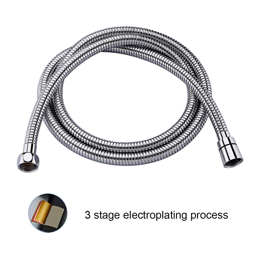 GRIFEMA Tubo Doccia 2 m - Flessibile Doccia in Acciaio Inox (G1/2 pollici, 200 CM) Anti-Piega & Antigoccia, Ricambio Resistente con Connettori in Ottone e Guarnizioni, Finitura Cromata Argento
