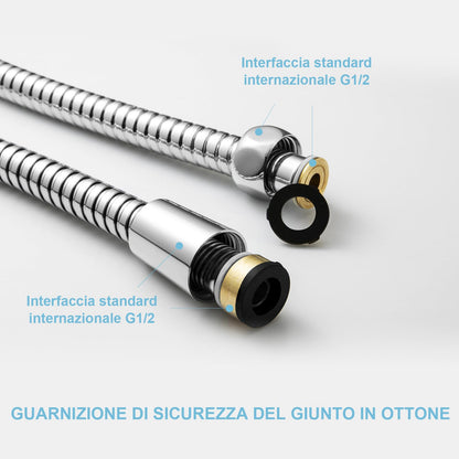 OFFO Tubo Doccia 2.5 Metri, Con protezione Antitorsione,Flessibile Doccia in Acciaio Inox, Tubo Doccia di Ricambio ad Alta pressione, per Rubinetteria Bagno,Argento Brillante