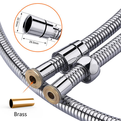GRIFEMA Tubo Doccia 2 m - Flessibile Doccia in Acciaio Inox (G1/2 pollici, 200 CM) Anti-Piega & Antigoccia, Ricambio Resistente con Connettori in Ottone e Guarnizioni, Finitura Cromata Argento