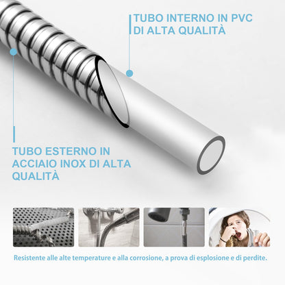 OFFO Tubo Doccia 2.5 Metri, Con protezione Antitorsione,Flessibile Doccia in Acciaio Inox, Tubo Doccia di Ricambio ad Alta pressione, per Rubinetteria Bagno,Argento Brillante