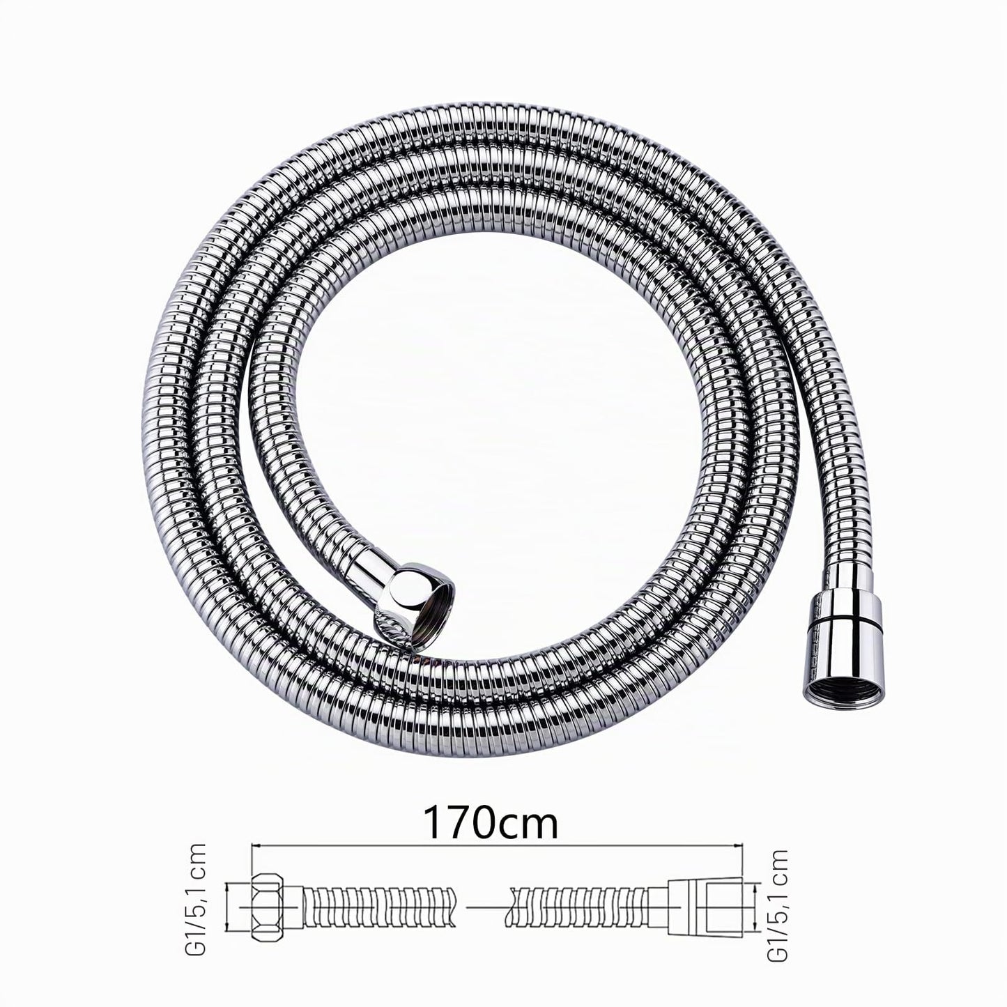 Ibergrif Tubo Doccia 1,7 m - in Acciaio Inox Tubo Flessibile per Doccia, Anti-Torsione e Anti-Piega, Antigoccia, Universale G1/2" Ricambio con Connettori in Ottone e Guarnizioni, Cromata/Argento