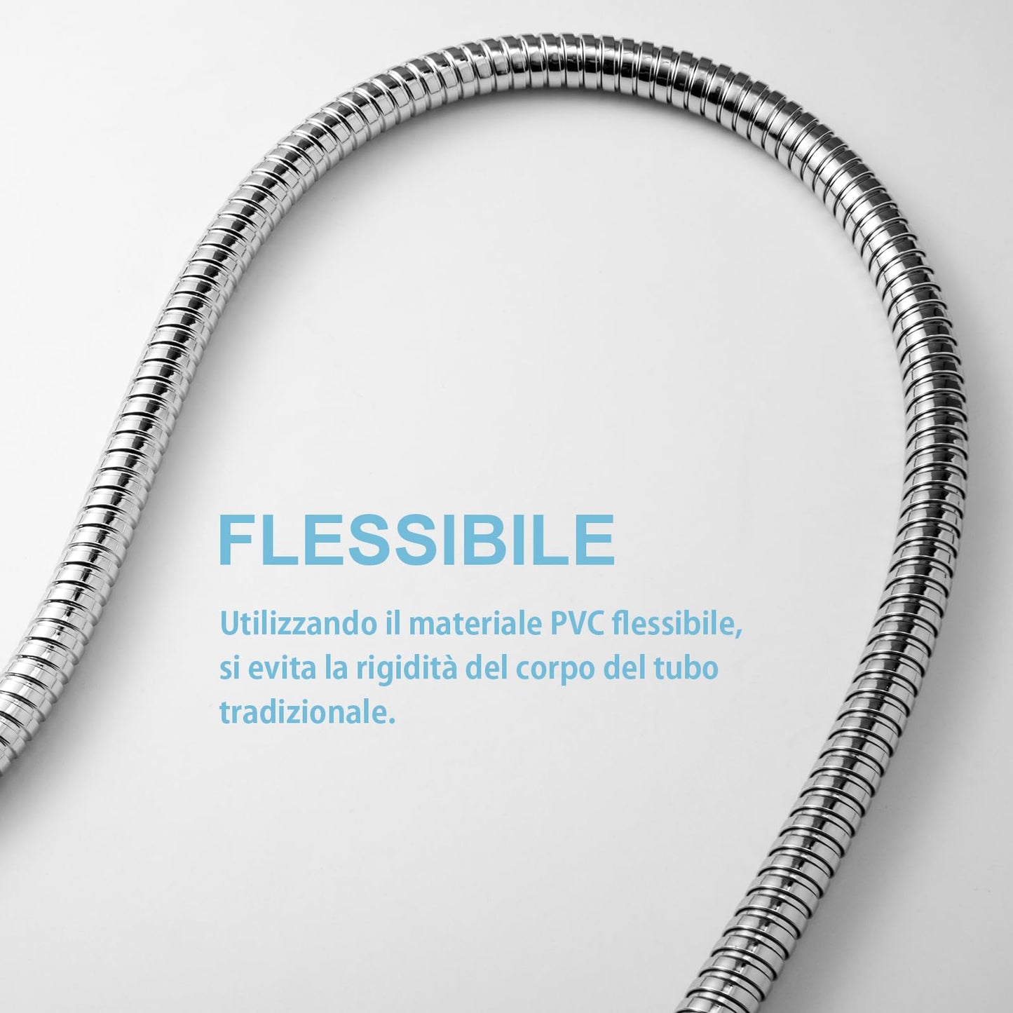 OFFO Tubo Doccia 2.5 Metri, Con protezione Antitorsione,Flessibile Doccia in Acciaio Inox, Tubo Doccia di Ricambio ad Alta pressione, per Rubinetteria Bagno,Argento Brillante