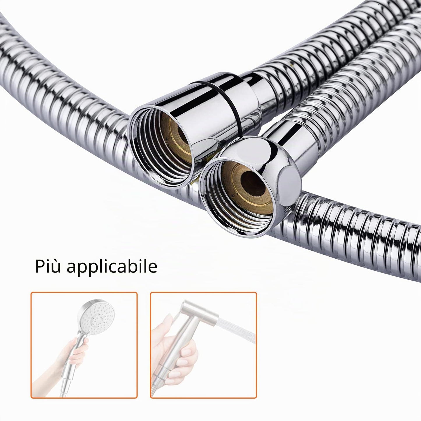 Ibergrif Tubo Doccia 1,7 m - in Acciaio Inox Tubo Flessibile per Doccia, Anti-Torsione e Anti-Piega, Antigoccia, Universale G1/2" Ricambio con Connettori in Ottone e Guarnizioni, Cromata/Argento