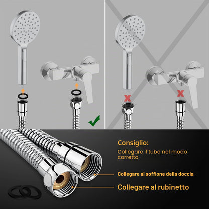 Ibergrif Tubo Doccia 1,7 m - in Acciaio Inox Tubo Flessibile per Doccia, Anti-Torsione e Anti-Piega, Antigoccia, Universale G1/2" Ricambio con Connettori in Ottone e Guarnizioni, Cromata/Argento