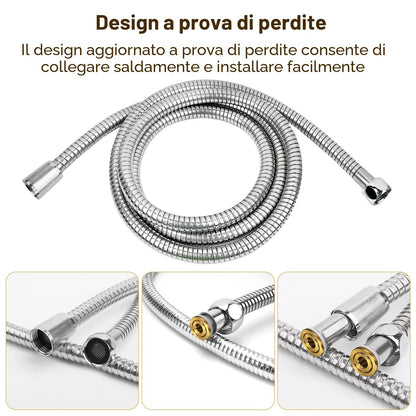YEAUPE in Acciaio Inossidabile Flessibile doccia - Anti-perdita Tubo Doccia(G1/2 pollici, 160 CM),Anti Torsione,Ricambio Universale,Tutti i connettori in rame,per Rubinetti da Bagno,Cromato