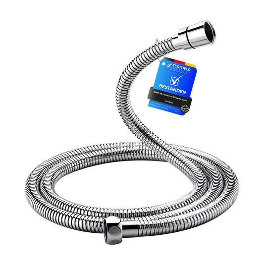 GRIFEMA Tubo Doccia 2 m - Flessibile Doccia in Acciaio Inox (G1/2 pollici, 200 CM) Anti-Piega & Antigoccia, Ricambio Resistente con Connettori in Ottone e Guarnizioni, Finitura Cromata Argento